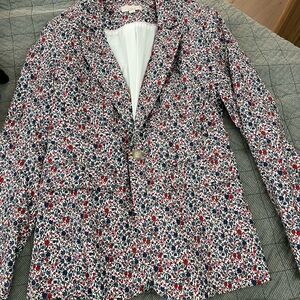 Loft Floral Blazer with Red and Blue Accents